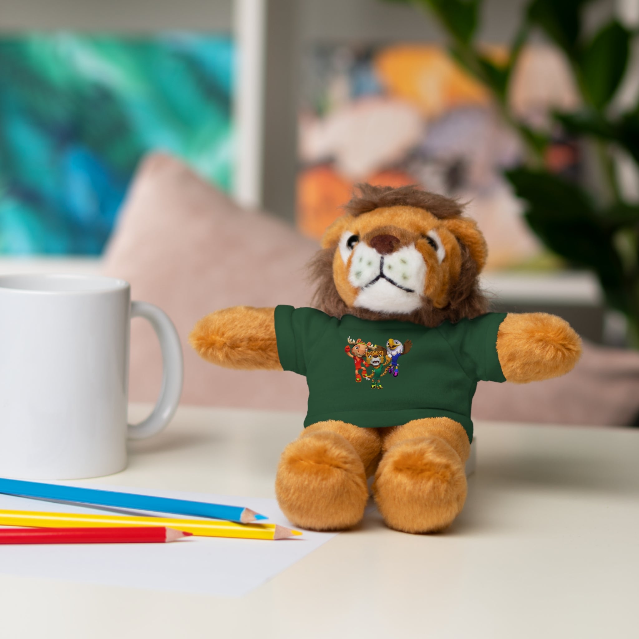Adorable animal de peluche con camiseta personalizada, regalo tierno para niños.