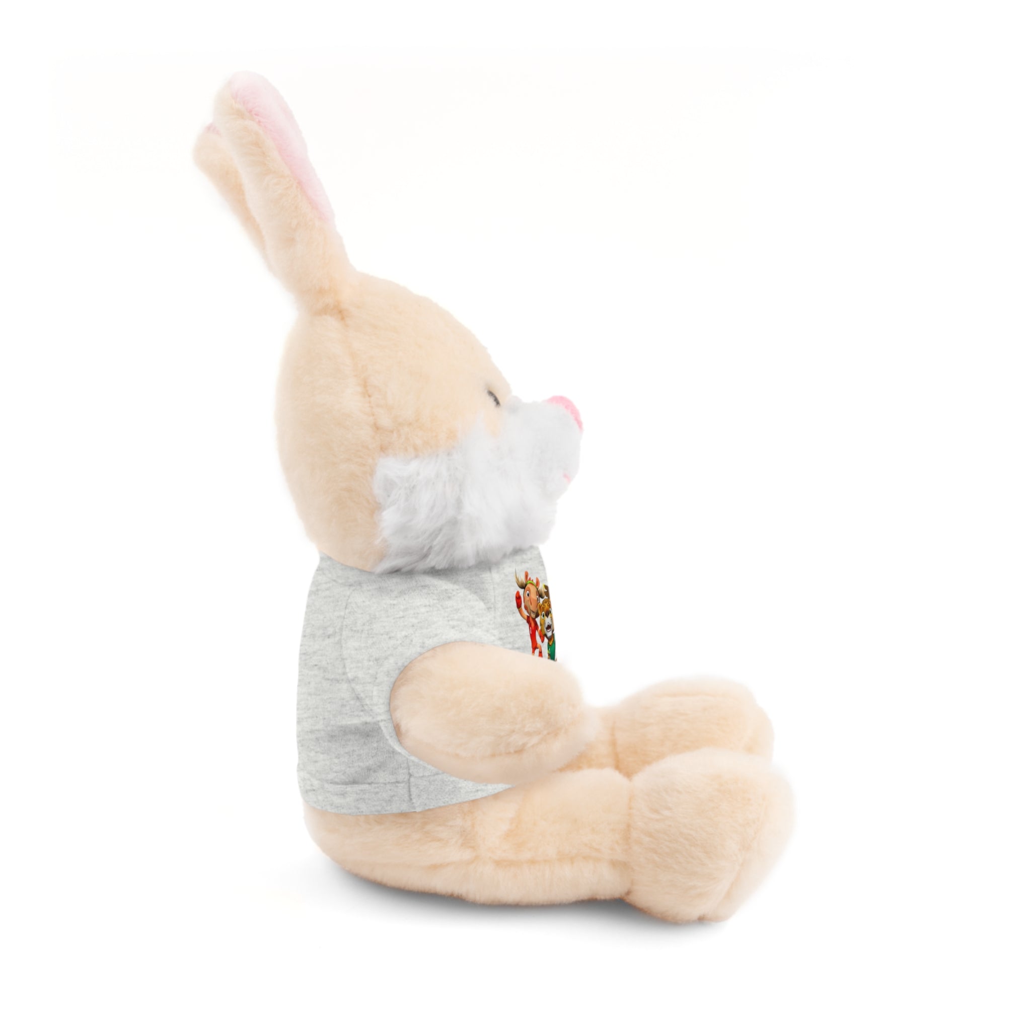 Adorable animal de peluche con camiseta personalizada, regalo tierno para niños.