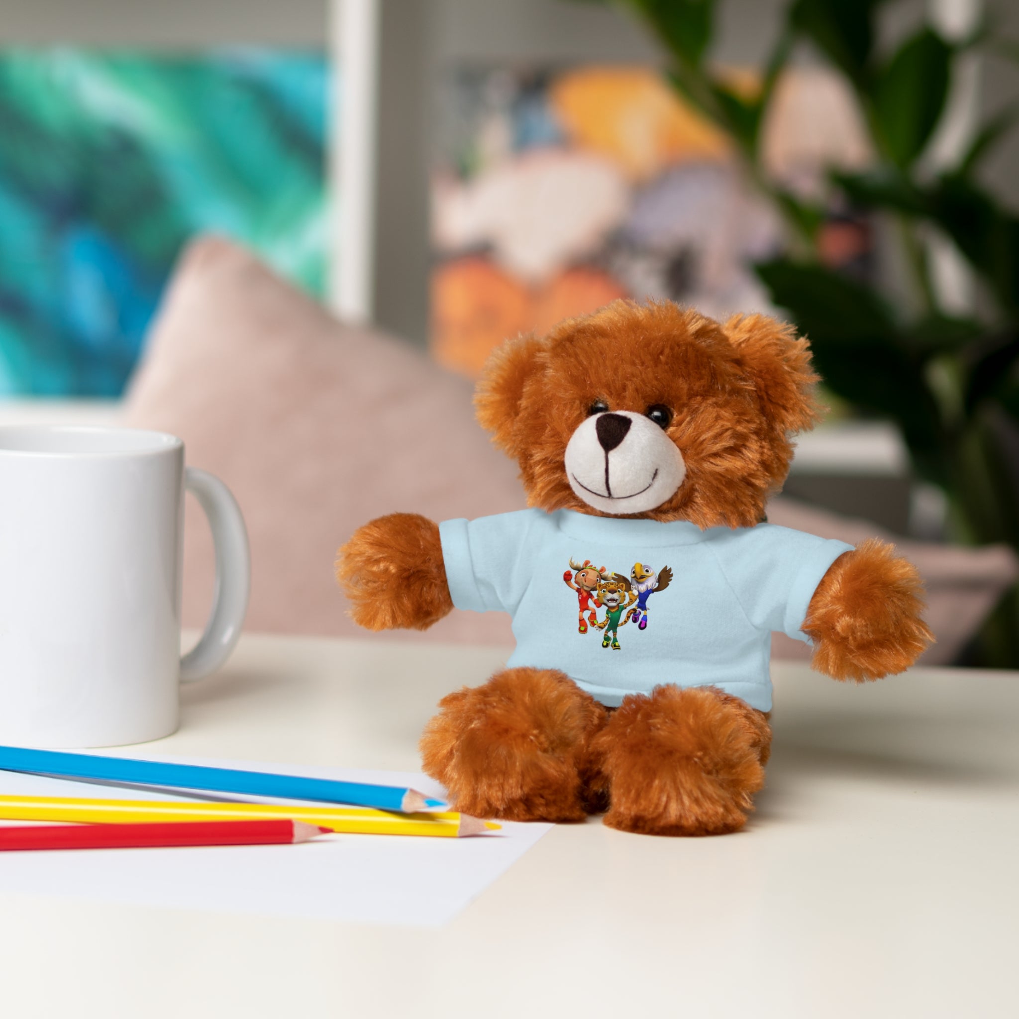 Adorable animal de peluche con camiseta personalizada, regalo tierno para niños.