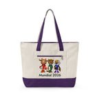 Bolso tote de lona con cremallera y trío de mascotas.