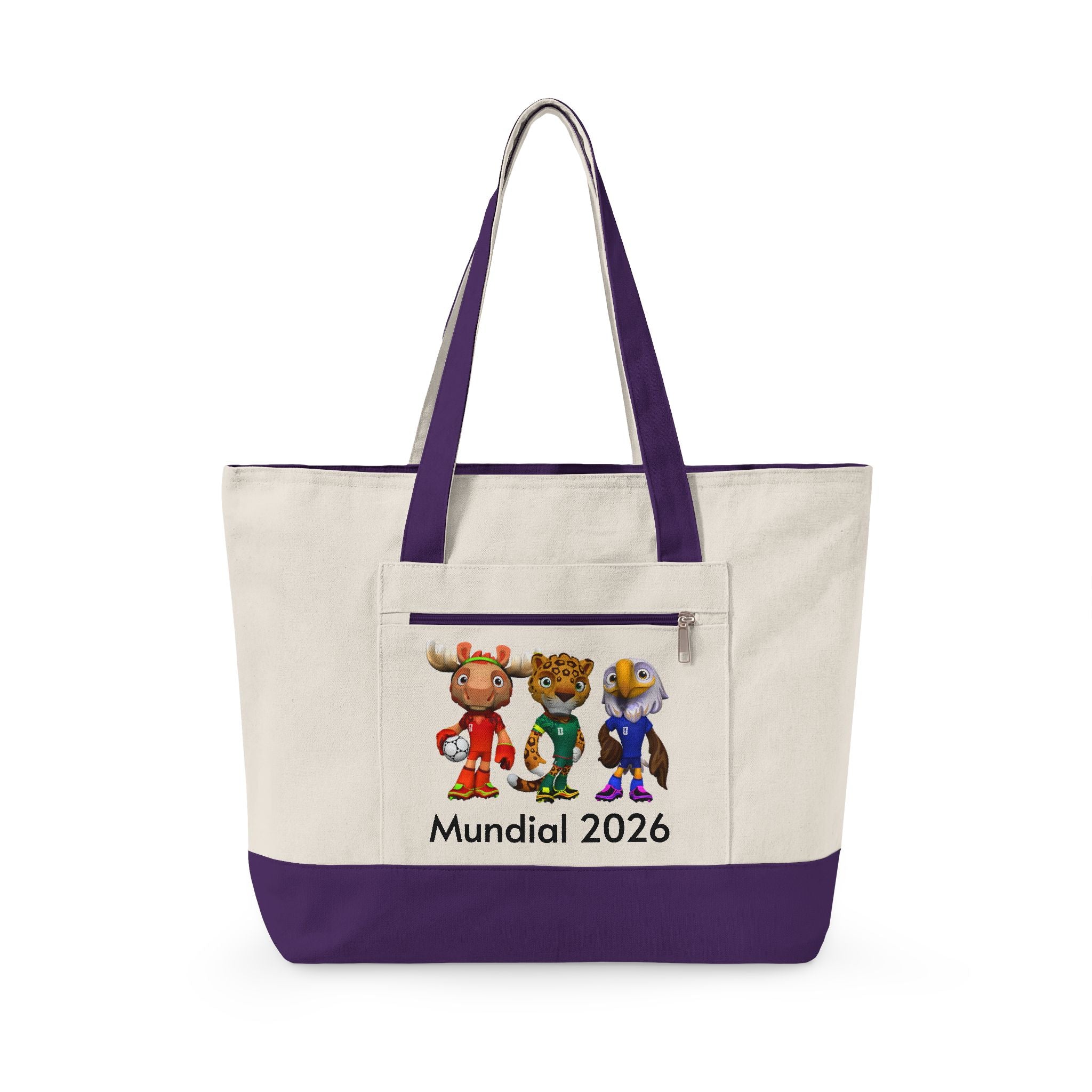 Bolso tote de lona con cremallera y trío de mascotas.