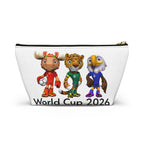 Bolsa de accesorios con mascota de fútbol. Neceser con base plana para aficionados y niños