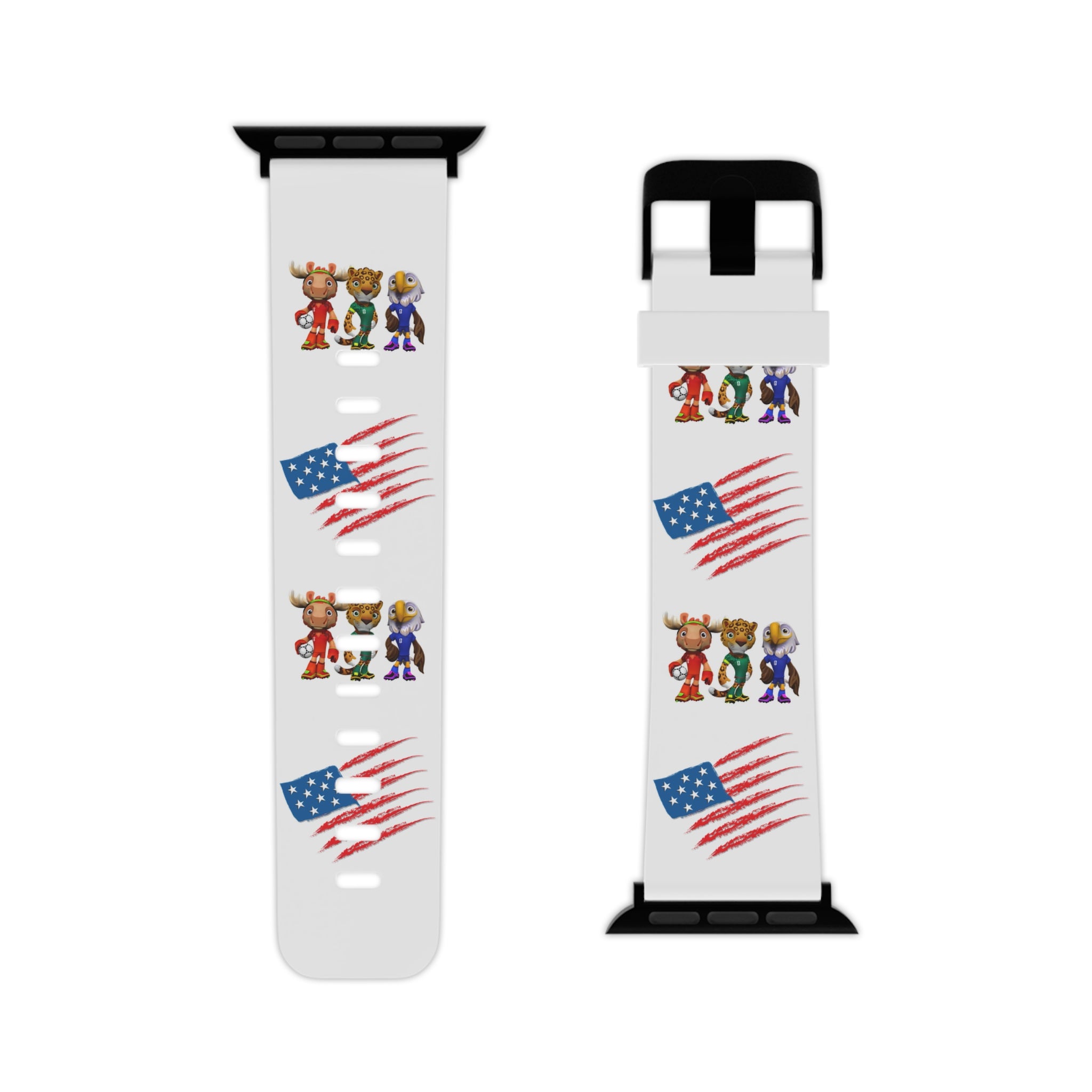 Correa para Apple Watch. Bandera de EE. UU. y adorables mascotas mundialistas