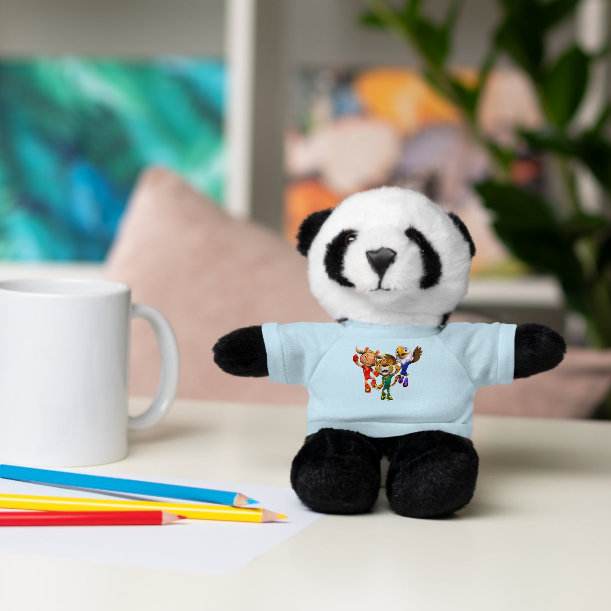 Adorable animal de peluche con camiseta personalizada, regalo tierno para niños.