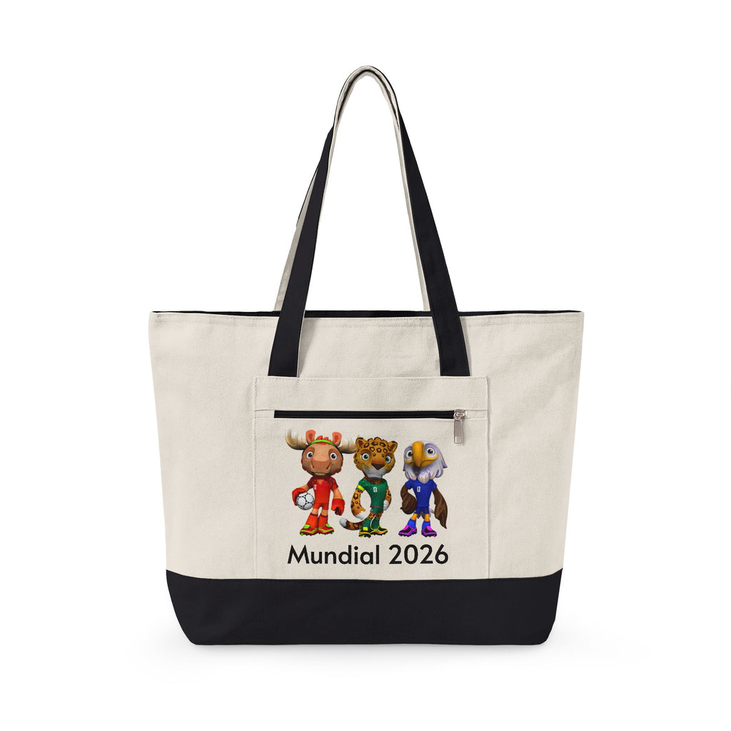 Bolso tote de lona con cremallera y trío de mascotas.