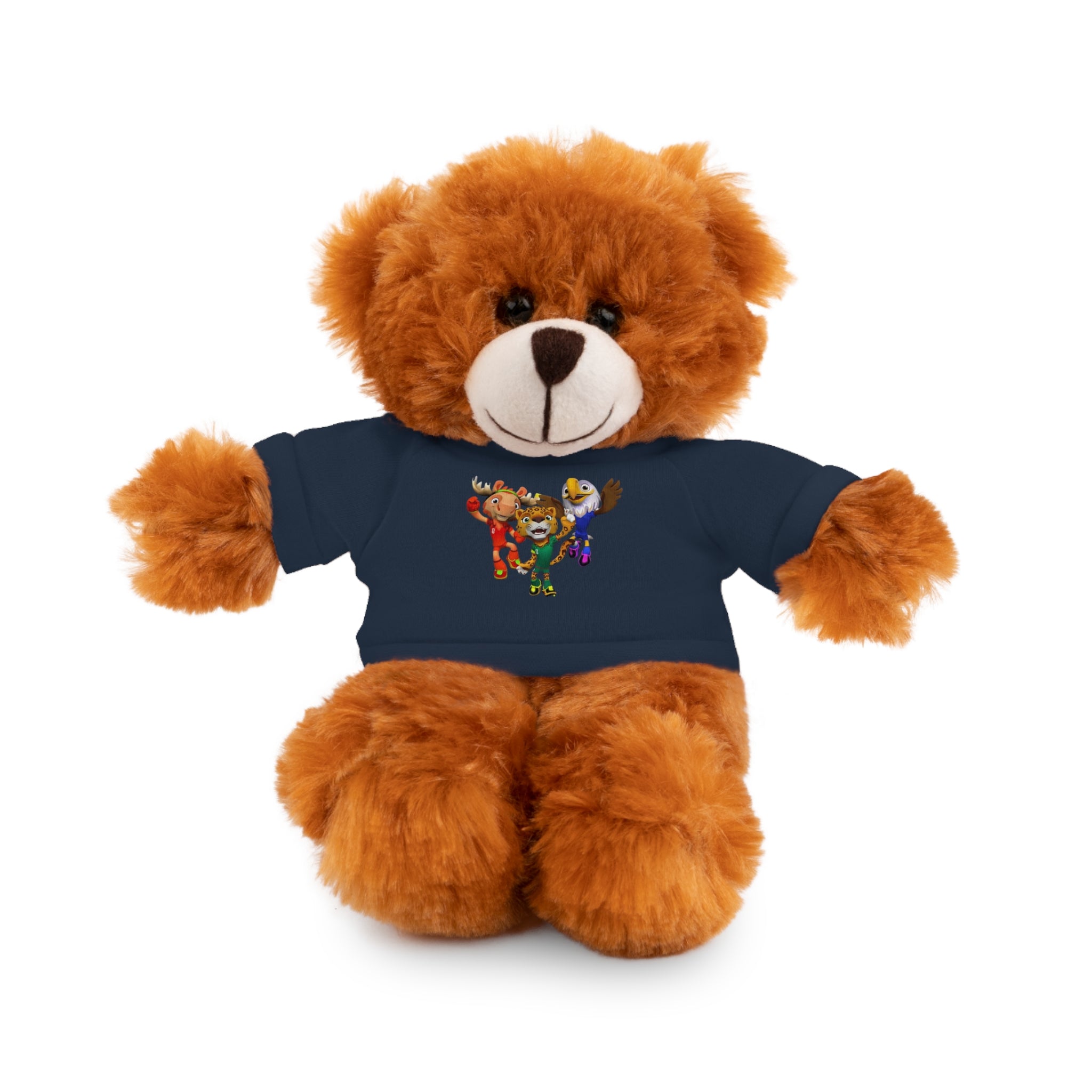 Adorable animal de peluche con camiseta personalizada, regalo tierno para niños.