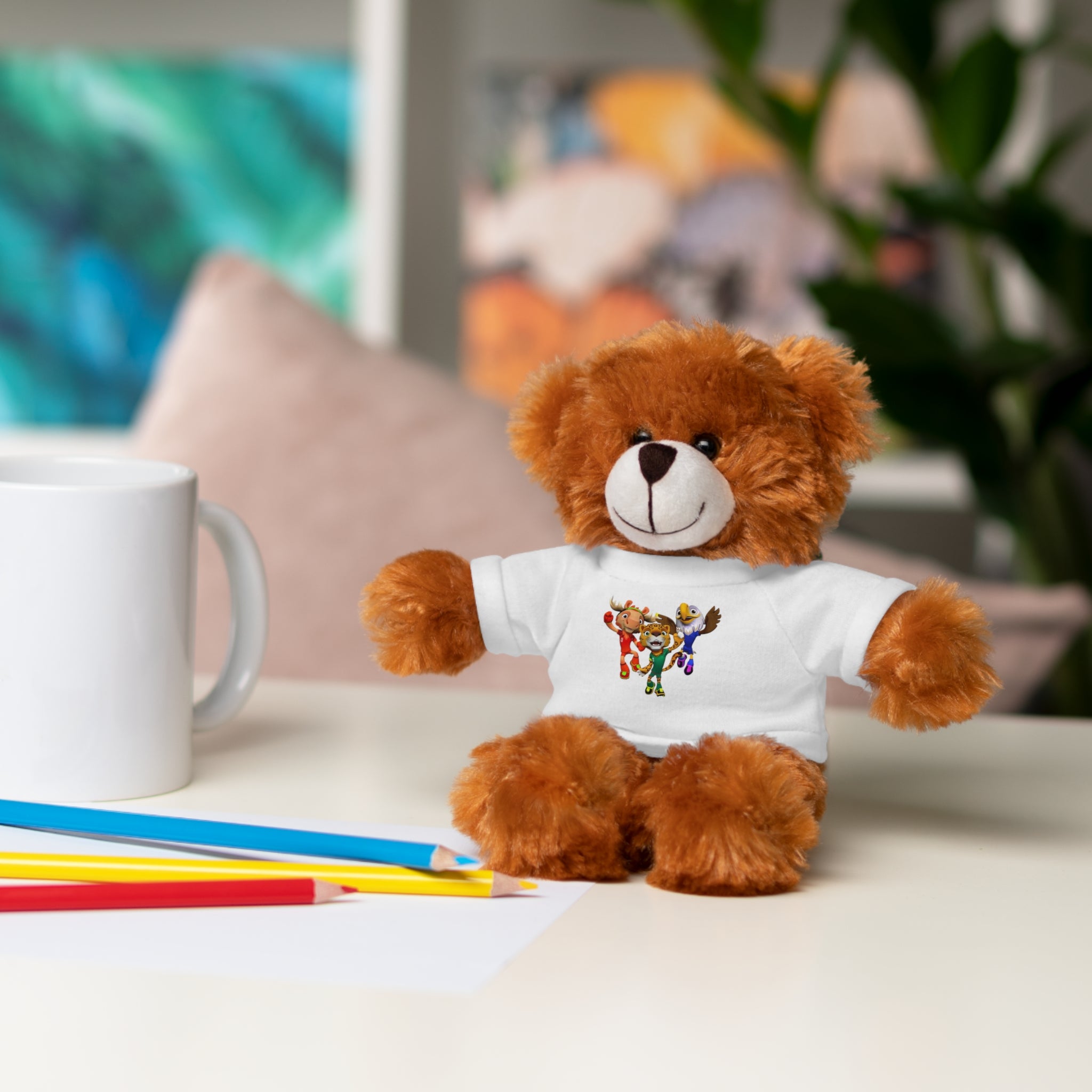 Adorable animal de peluche con camiseta personalizada, regalo tierno para niños.