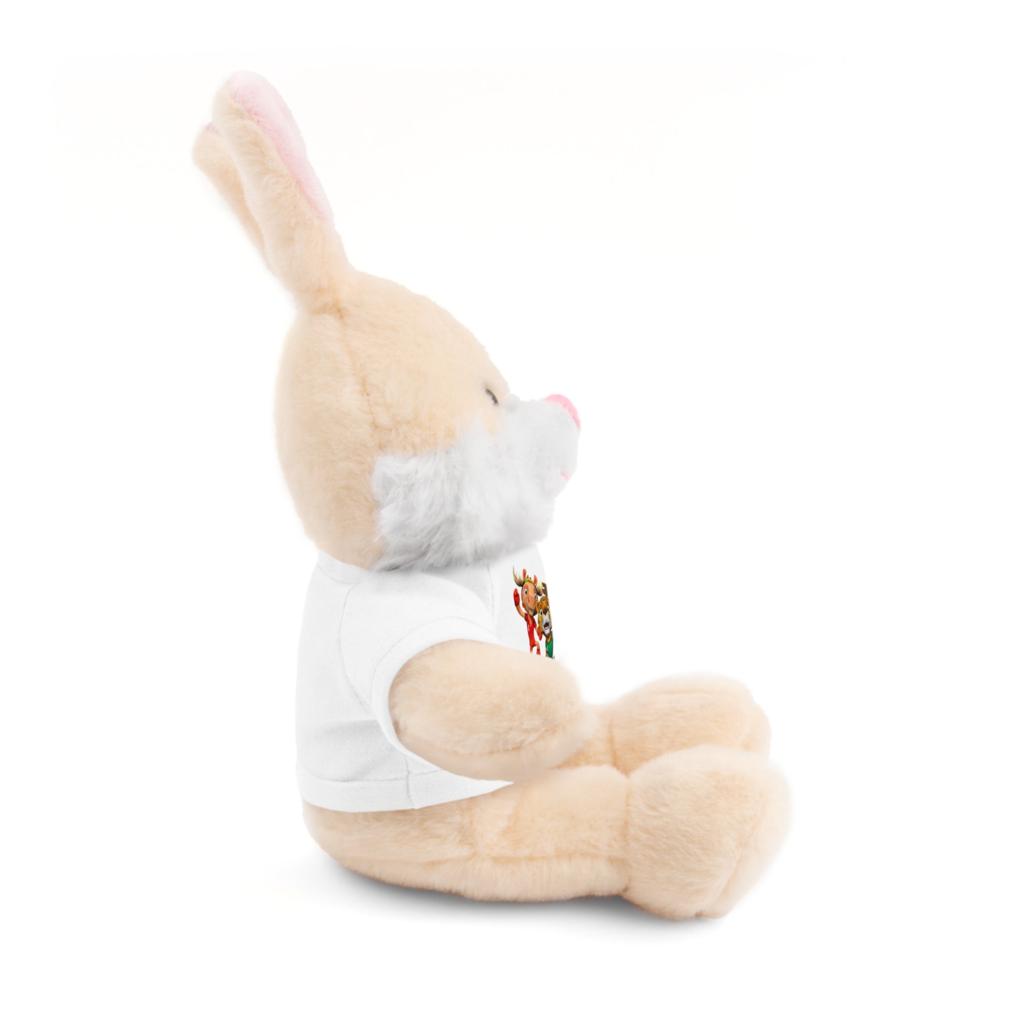 Adorable animal de peluche con camiseta personalizada, regalo tierno para niños.