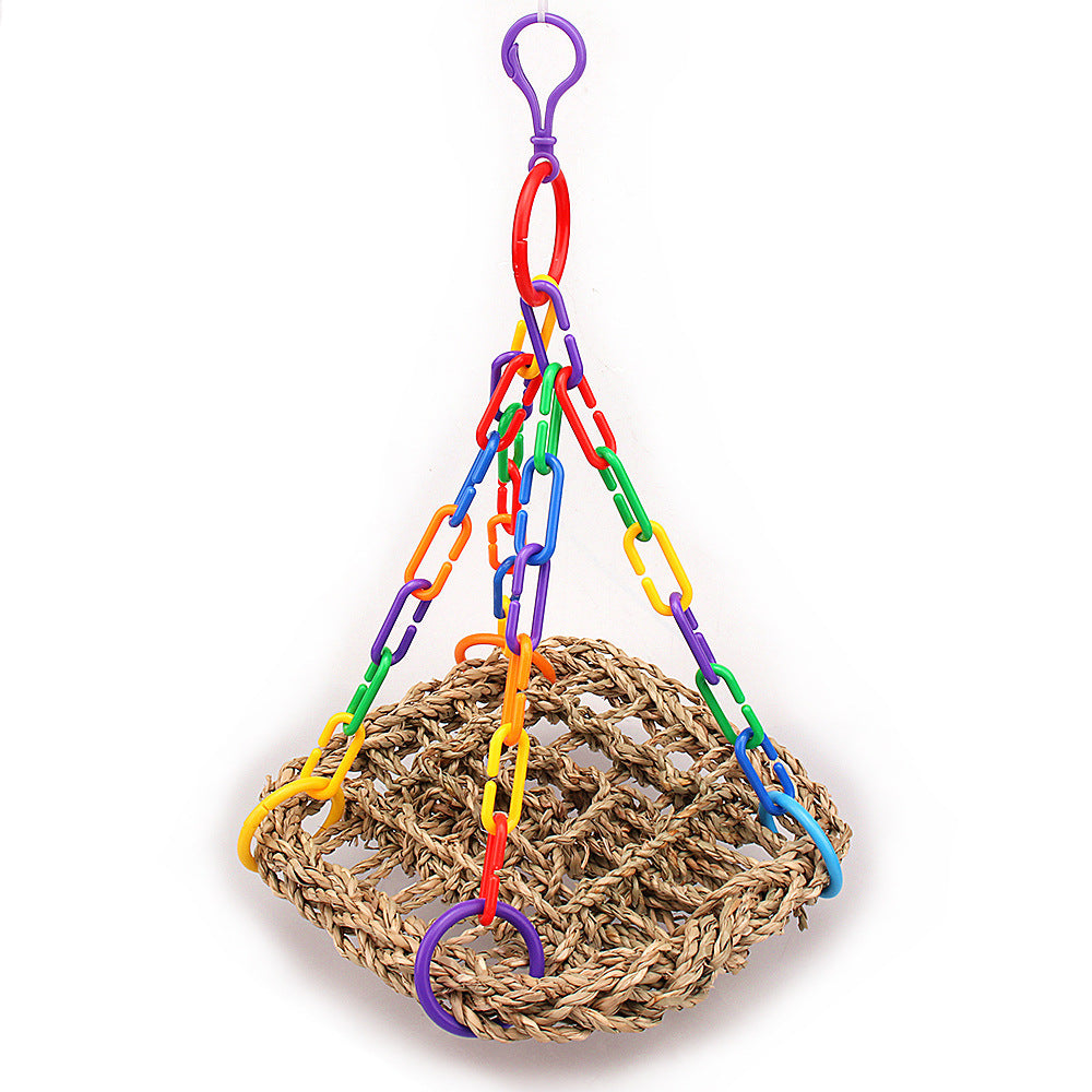 Columpio para loros, con red de hierba de juguete.