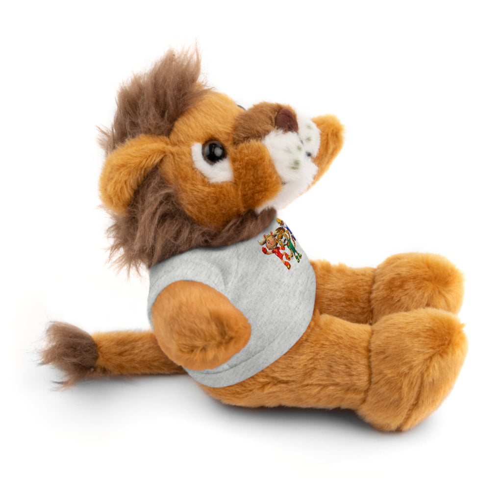 Adorable animal de peluche con camiseta personalizada, regalo tierno para niños.