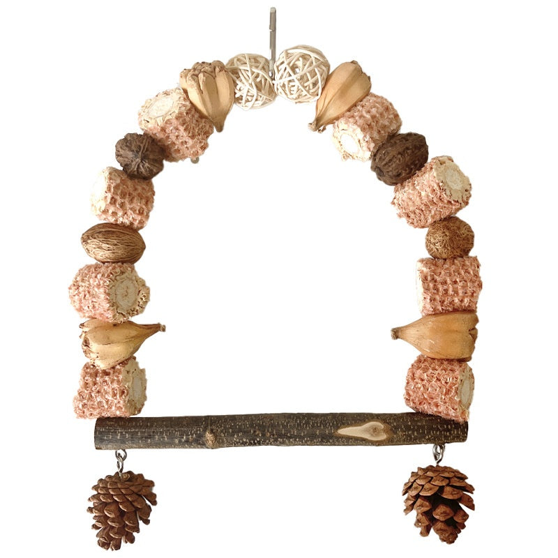 Columpio de madera para loros, soporte de madera natural, poste para posarse.