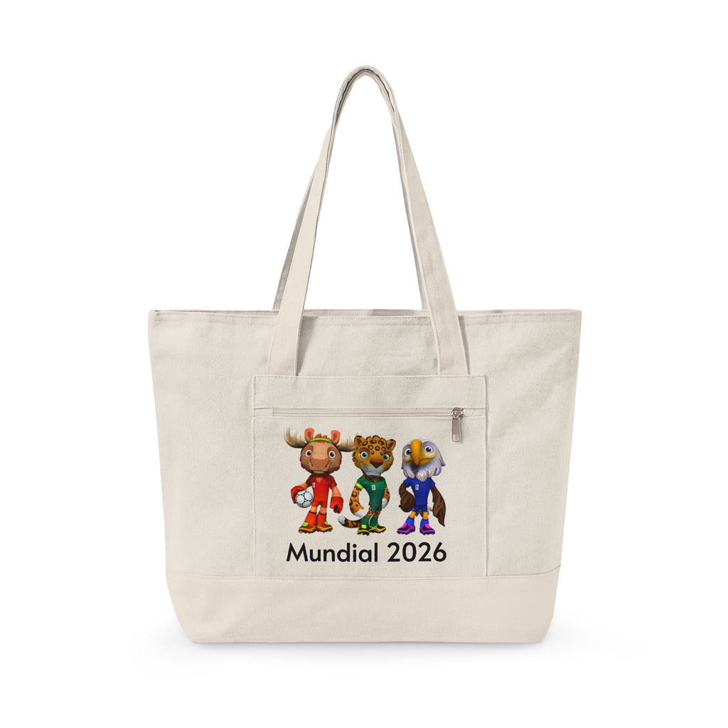 Bolso tote de lona con cremallera y trío de mascotas.