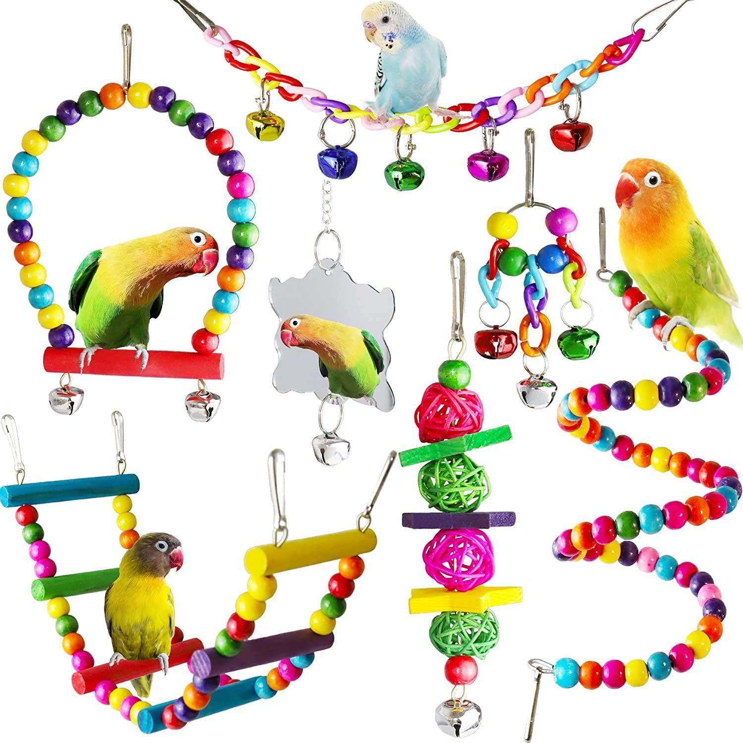 7 piezas de accesorios para jaulas de pájaros.