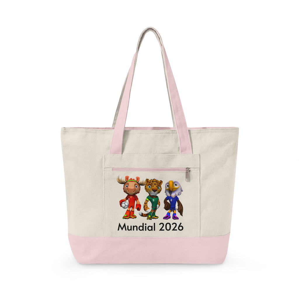 Bolso tote de lona con cremallera y trío de mascotas.