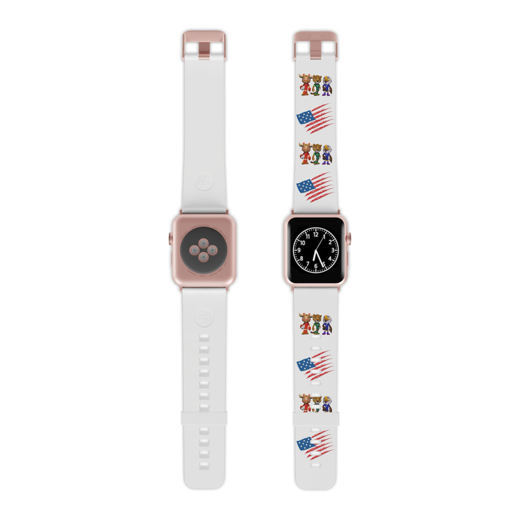 Correa para Apple Watch. Bandera de EE. UU. y adorables mascotas mundialistas