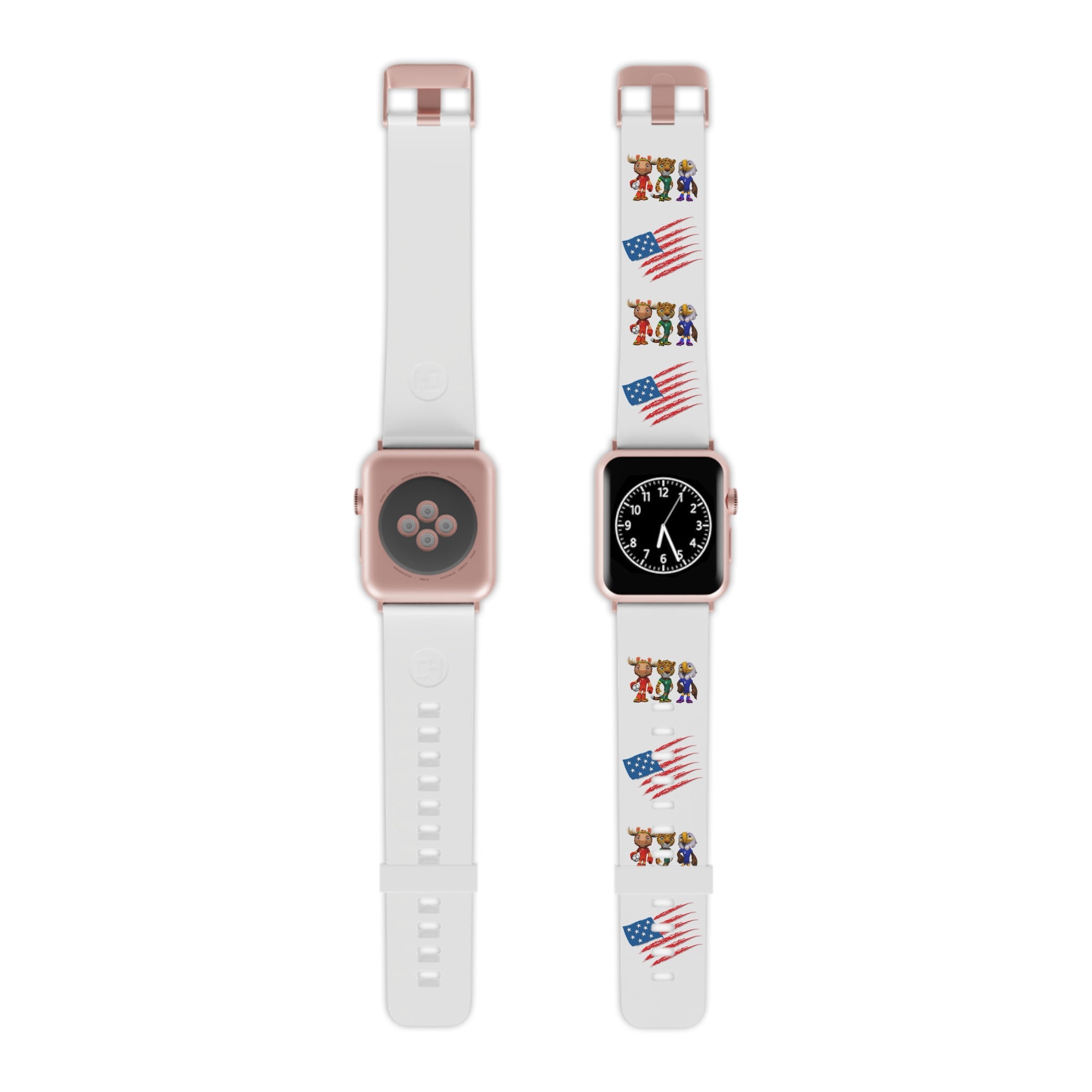 Correa para Apple Watch. Bandera de EE. UU. y adorables mascotas mundialistas