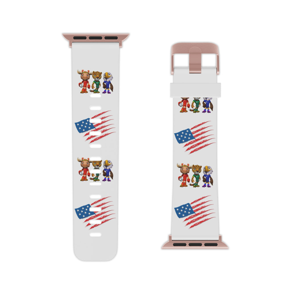 Correa para Apple Watch. Bandera de EE. UU. y adorables mascotas mundialistas