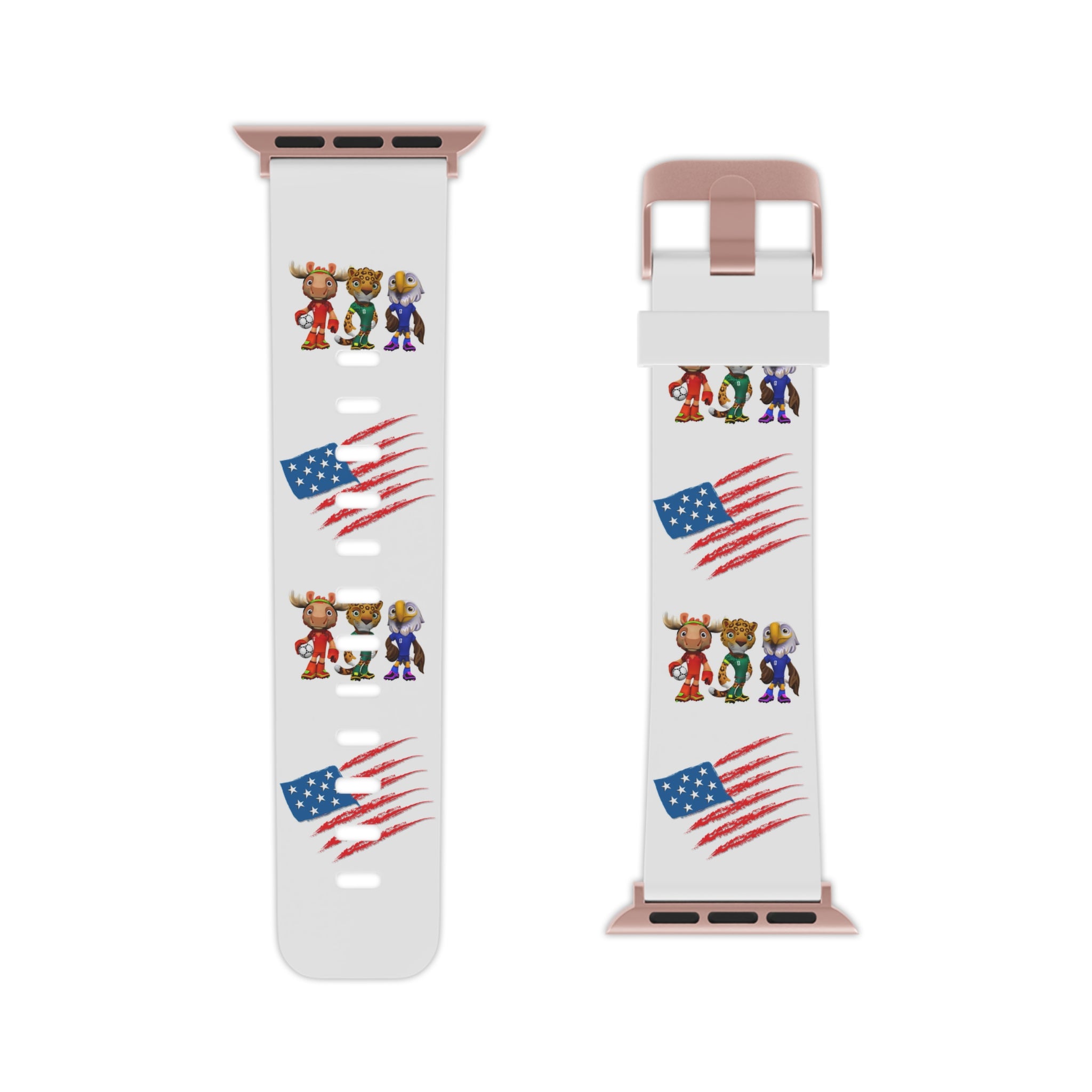 Correa para Apple Watch. Bandera de EE. UU. y adorables mascotas mundialistas