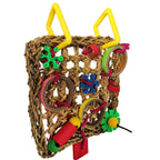 Juguete de loro, bloques de construcción de colores.