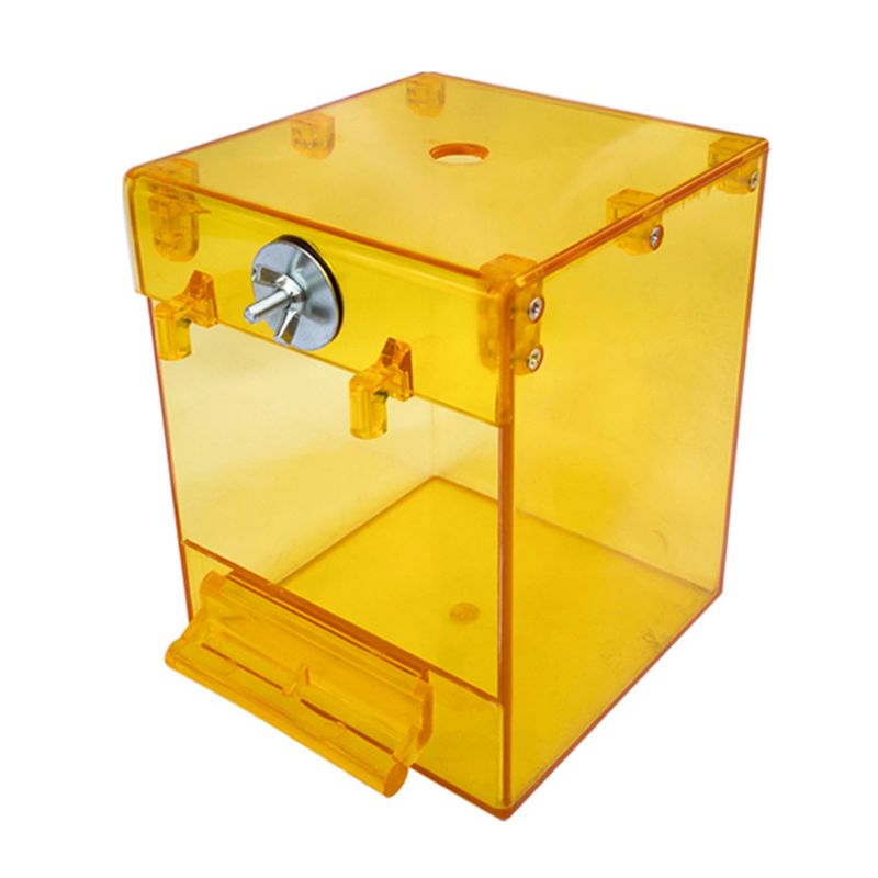 Bañera para pájaros, de exterior, transparente y con forma cuadrada.
