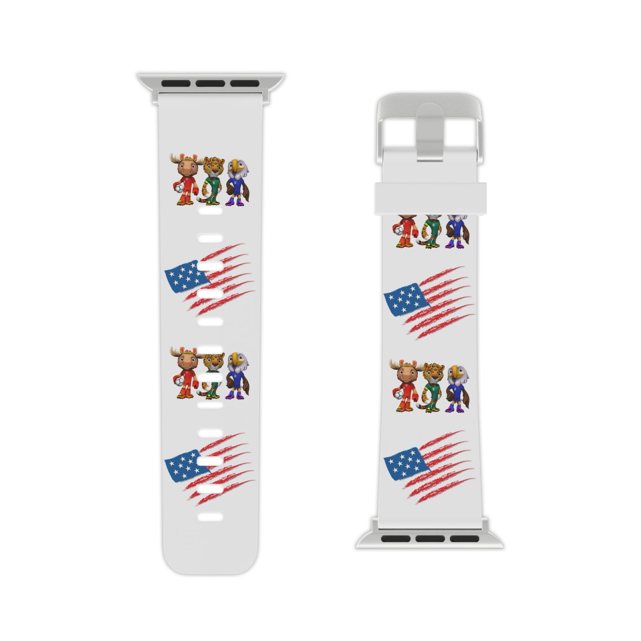 Correa para Apple Watch. Bandera de EE. UU. y adorables mascotas mundialistas