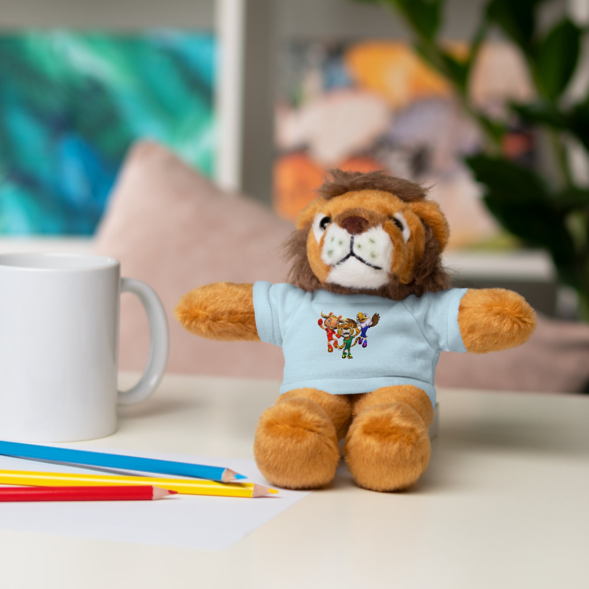 Adorable animal de peluche con camiseta personalizada, regalo tierno para niños.