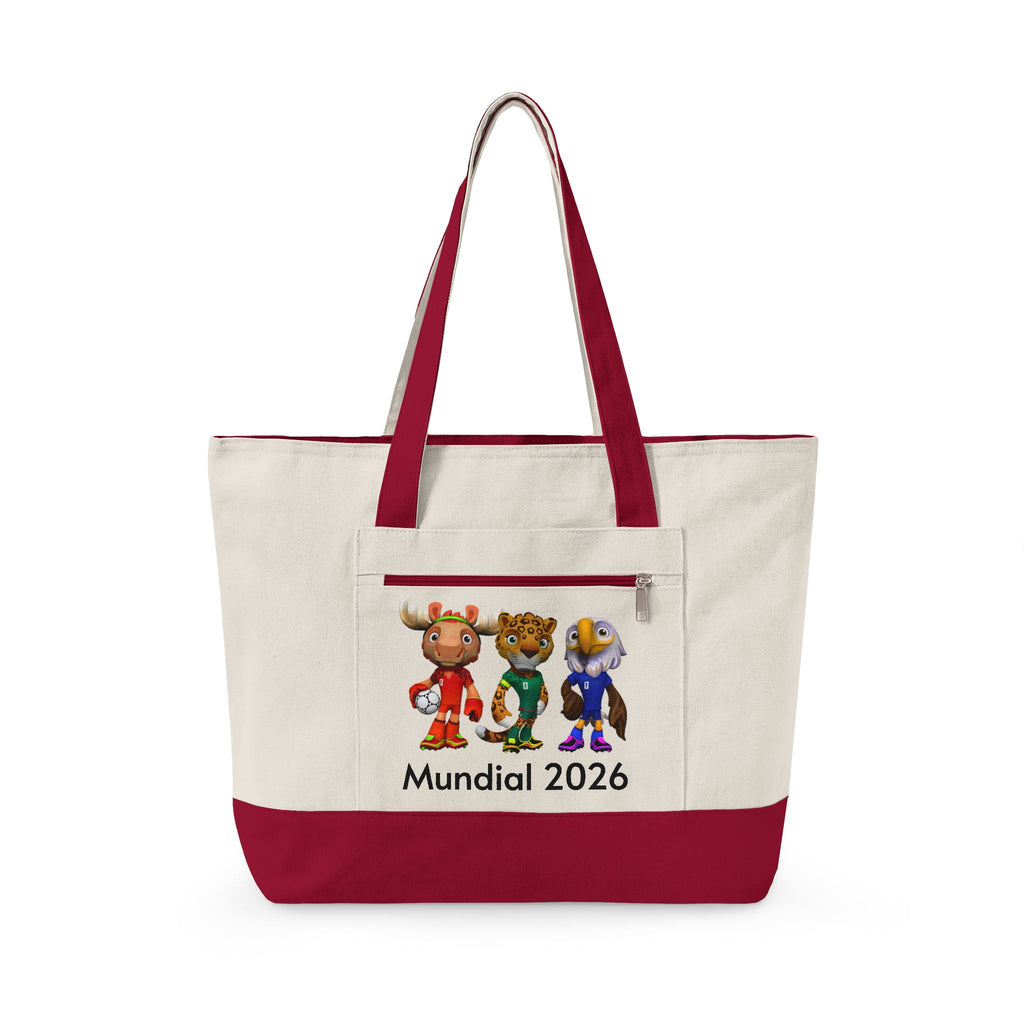 Bolso tote de lona con cremallera y trío de mascotas.