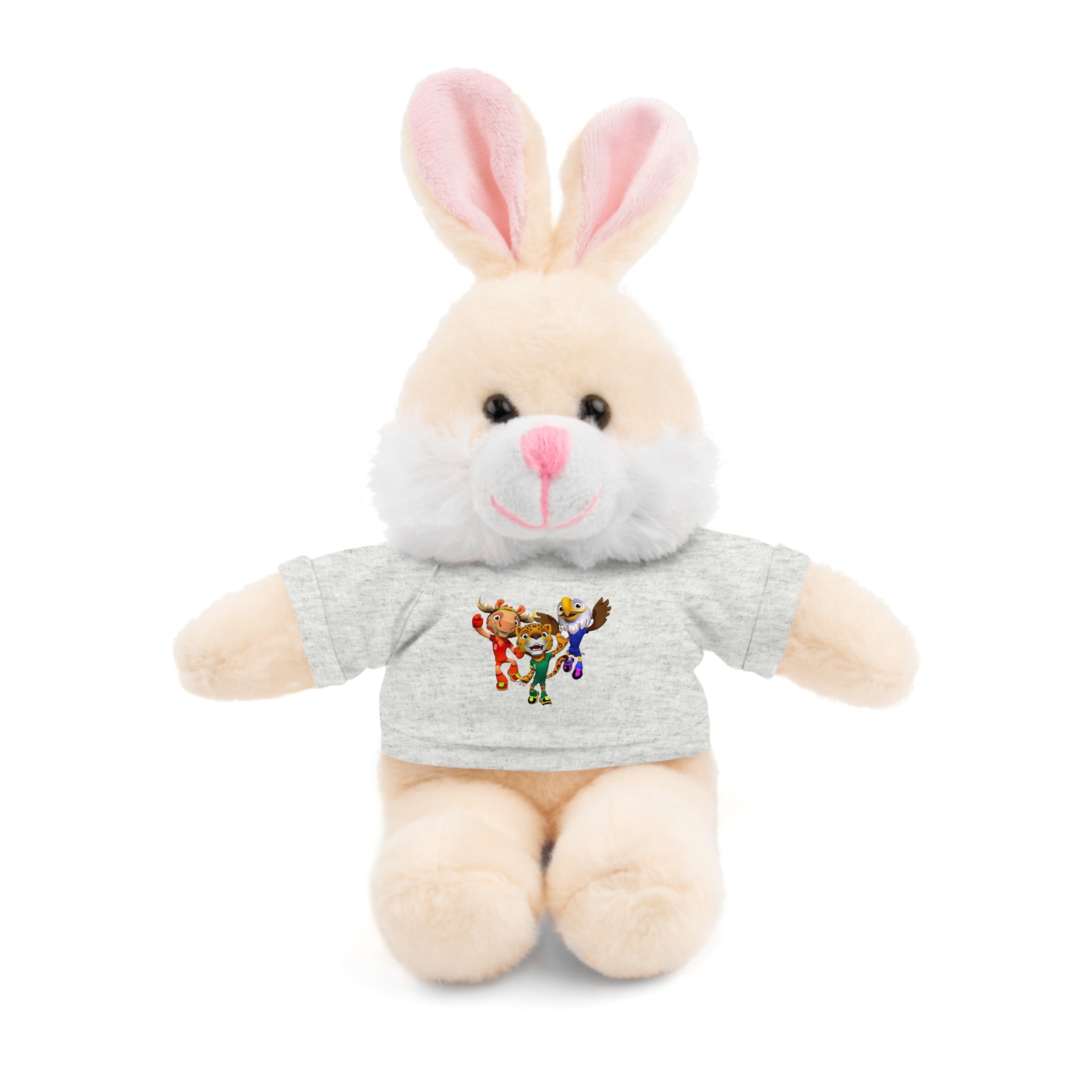 Adorable animal de peluche con camiseta personalizada, regalo tierno para niños.