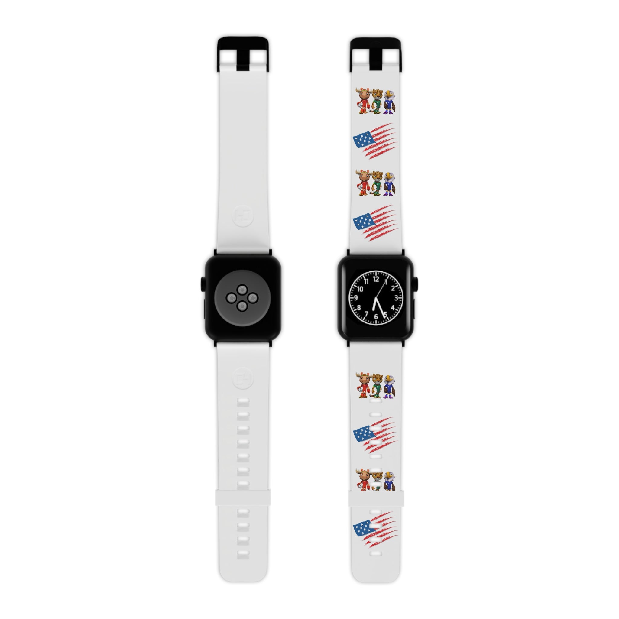 Correa para Apple Watch. Bandera de EE. UU. y adorables mascotas mundialistas