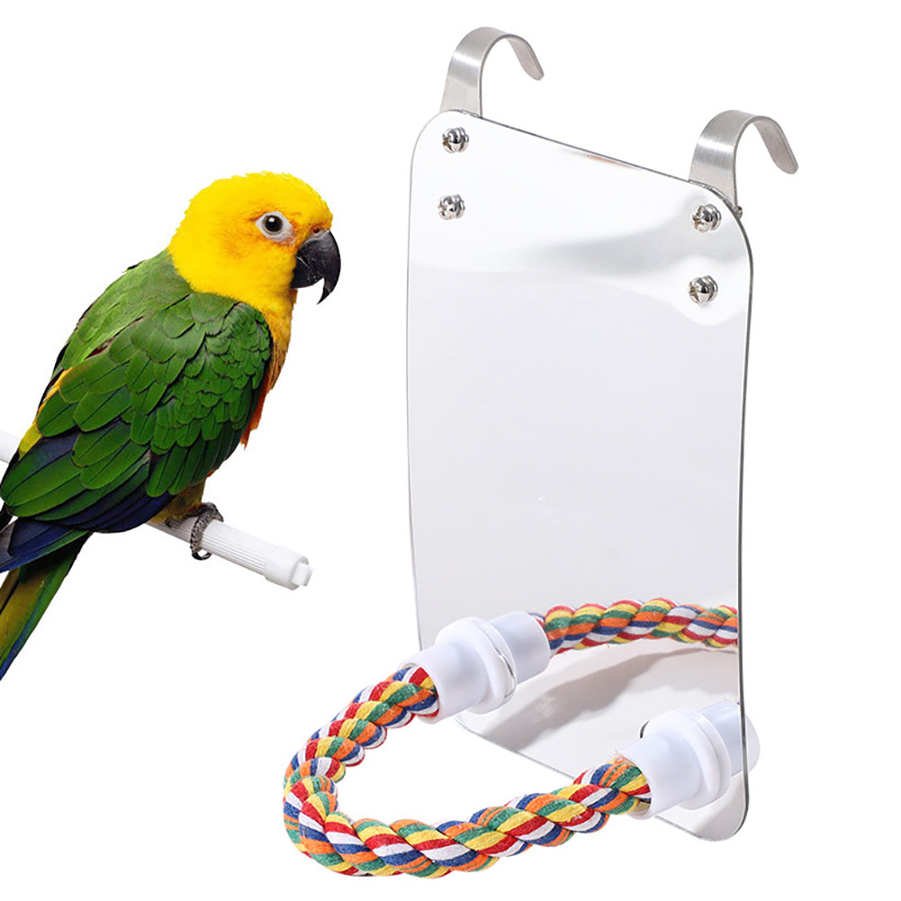 Juguete para loros, de acrílico y con espejo.