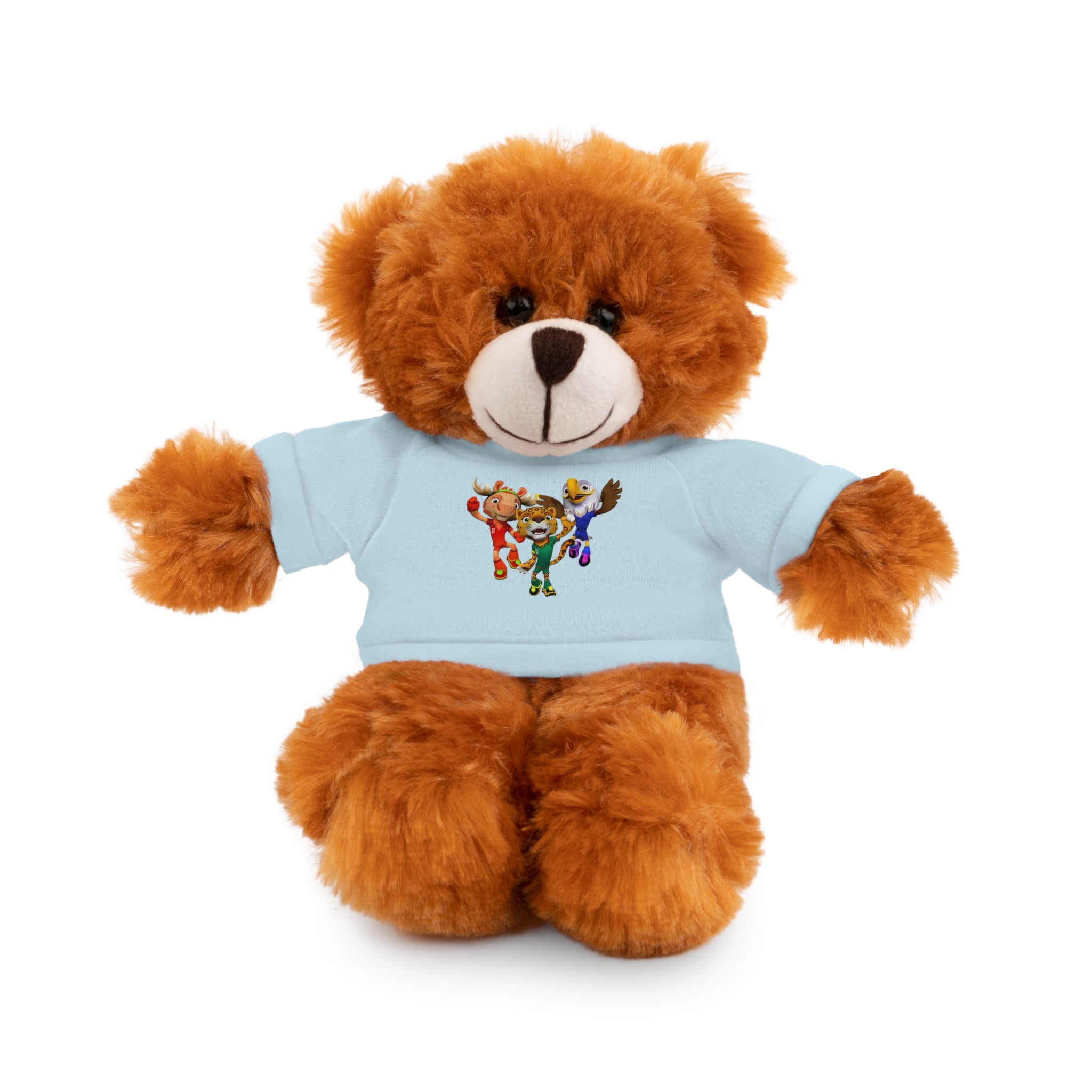 Adorable animal de peluche con camiseta personalizada, regalo tierno para niños.