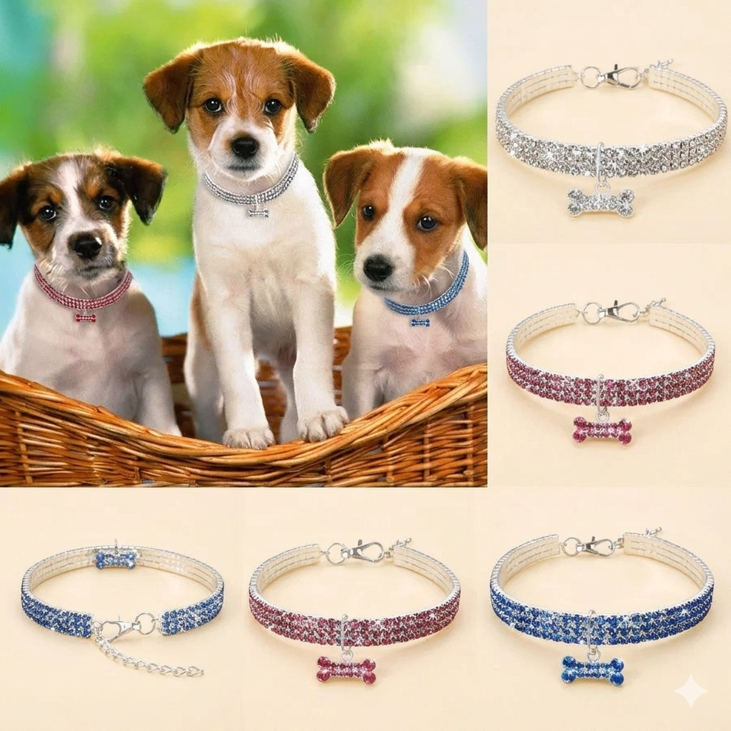 Collar elástico de cristal con diamantes de imitación para mascotas.