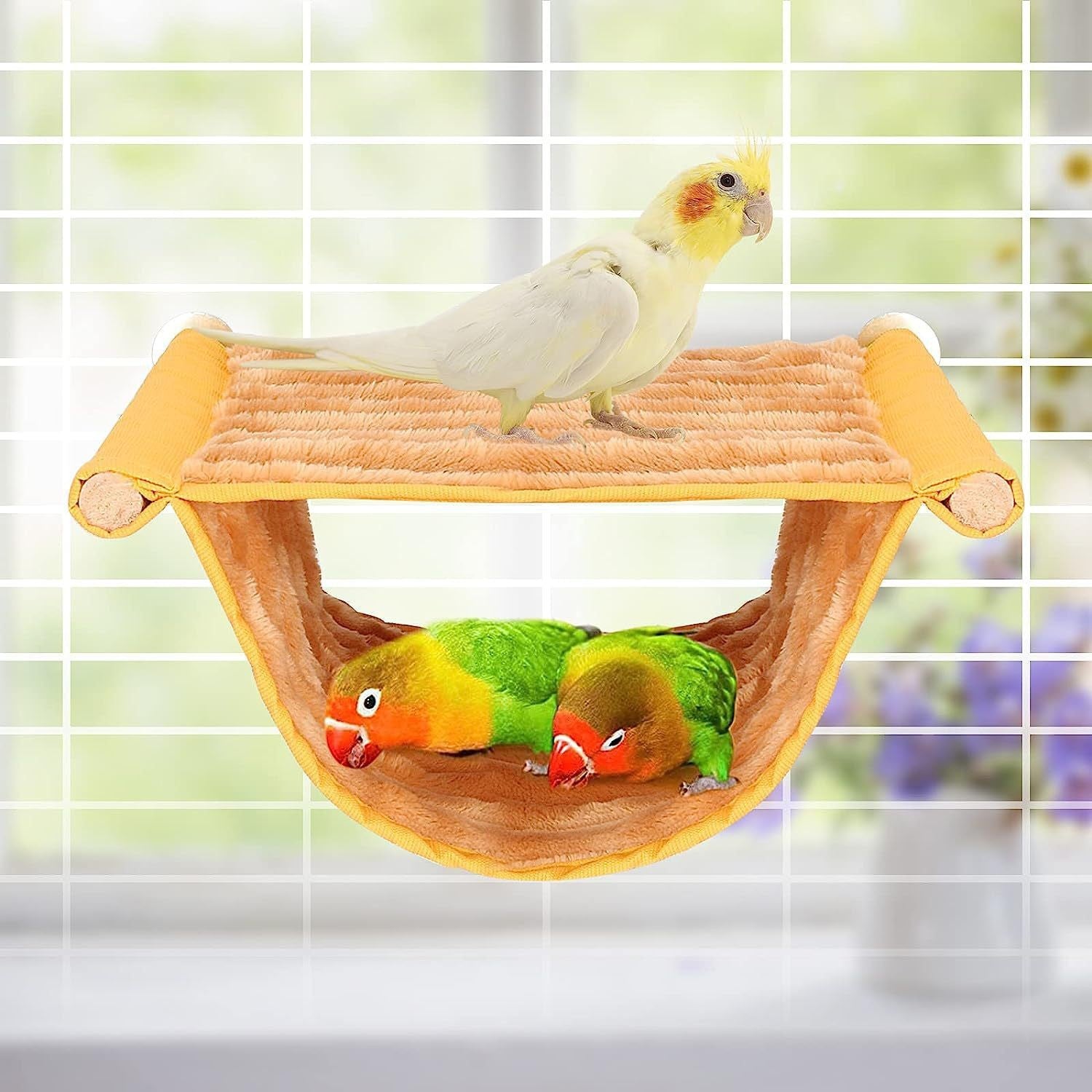 Hamaca cálida para loros, extraíble y lavable, para colocar en el alféizar de la ventana.