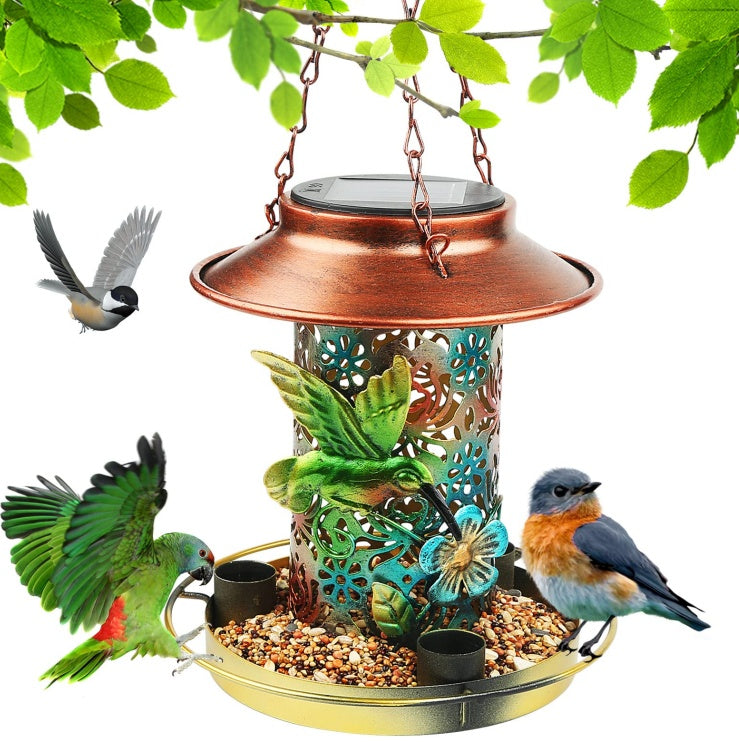 Comedero solar para pájaros para colgar al aire libre, de metal,con gancho en forma de S.