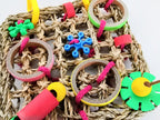 Juguete de loro, bloques de construcción de colores.