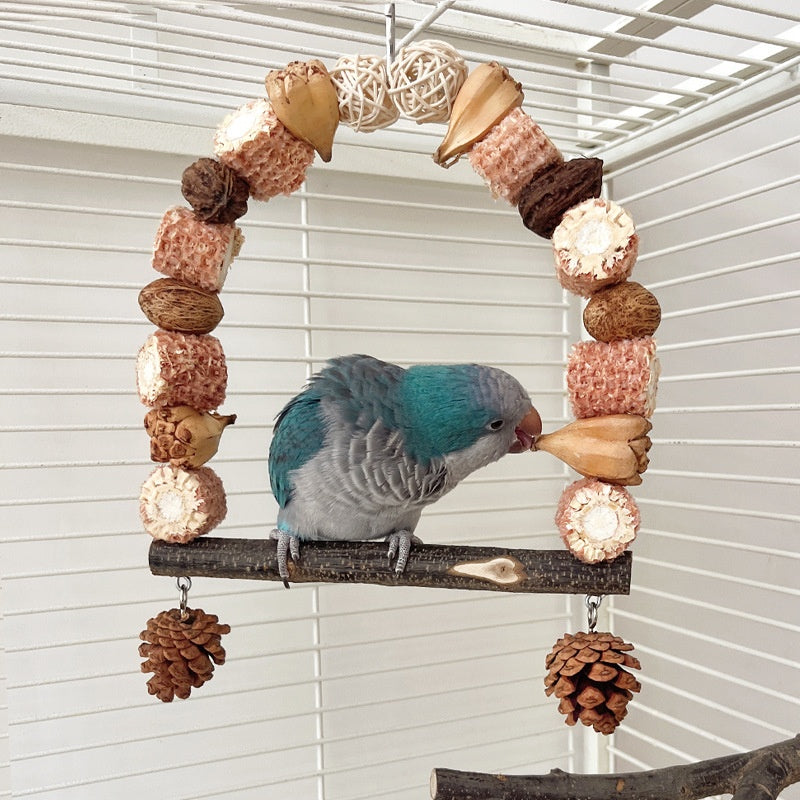 Columpio de madera para loros, soporte de madera natural, poste para posarse.