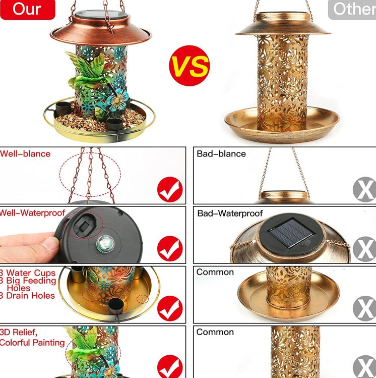 Comedero solar para pájaros para colgar al aire libre, de metal,con gancho en forma de S.