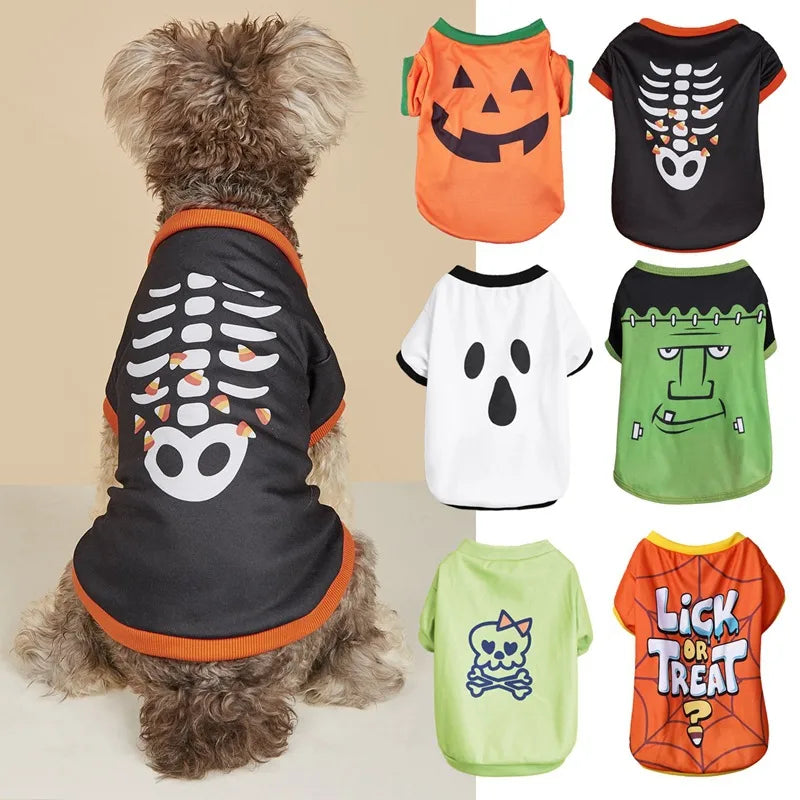 Camiseta fina de Halloween con dibujos animados para perros y gatos.