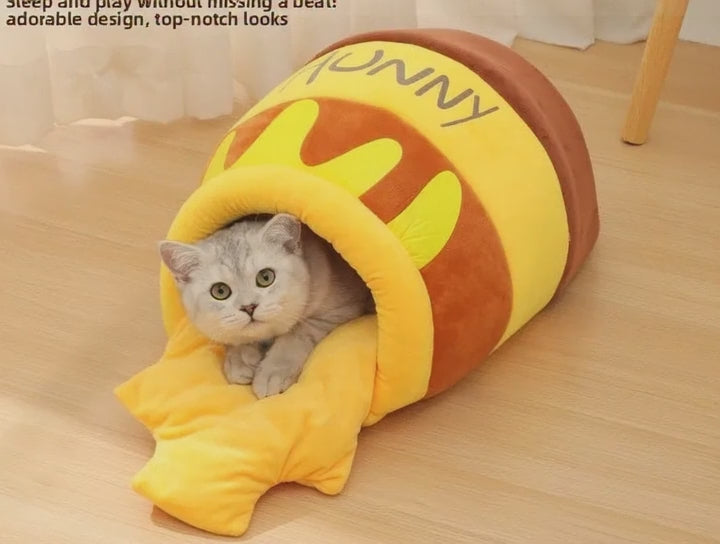 Cama cálida de nido de abeja para gatos, saco de dormir acogedor.