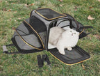 Bolsa de transporte portátil para mascotas, de nailon y con estructura de acero, ideal para salidas y transporte.