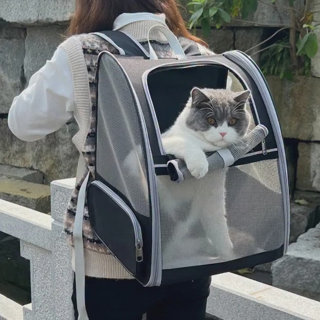 Mochila portátil y plegable de nailon transpirable para mascotas (perros pequeños y gatos).